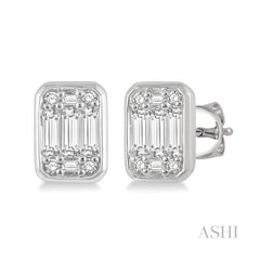 ASHI Emerald Shape Bezel Set Fusion Diamond Earrings 973A5PPFGERWG