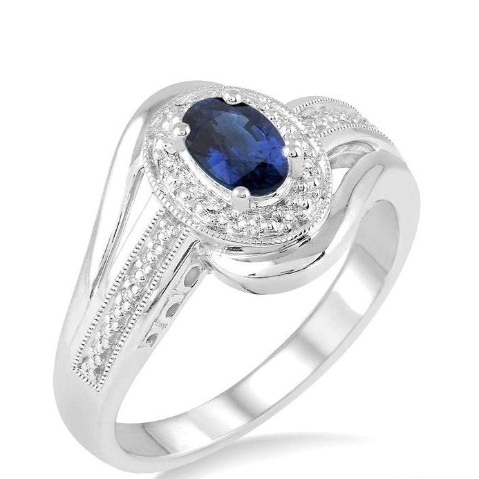 Parkplace Jewelers Silver Oval Shape Gemstone & Diamond Ring 88679PPSSSPSLRG