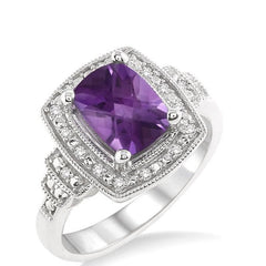 Parkplace Jewelers Silver Cushion Shape Gemstone & Diamond Ring 88108PPSSAMSLRG