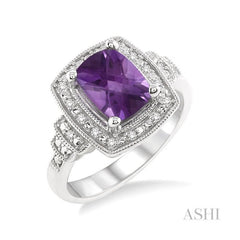 ASHI Silver Cushion Shape Gemstone & Diamond Ring 88108PPSSAMSLRG