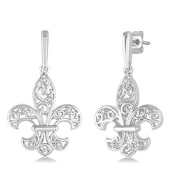 Parkplace Jewelers Silver Fleur De Lis Diamond Earrings 86309PPSSSLER