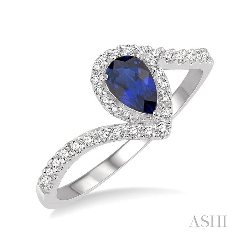 ASHI Pear Shape Gemstone & Halo Diamond Ring 40867PPTSSPWG