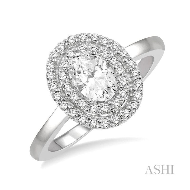 ASHI Oval Shape Halo Diamond Engagement Ring 262L2PPFHWG-LE