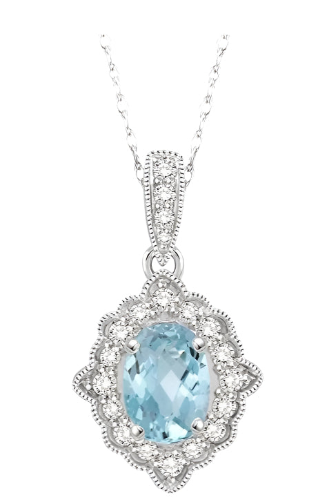 Parkplace Jewelers Oval Shape Gemstone & Halo Diamond Pendant 61228PPTSPDAQWG