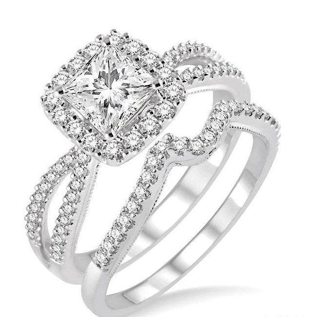 Parkplace Jewelers Princess Shape Halo Diamond Wedding Set 217C3PPFHWG-WS