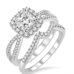 Parkplace Jewelers Princess Shape Halo Diamond Wedding Set 217C3PPFHWG-WS