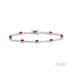 ASHI Oval Shape Gemstone & Halo Diamond Bracelet 76859PPTSRBWG