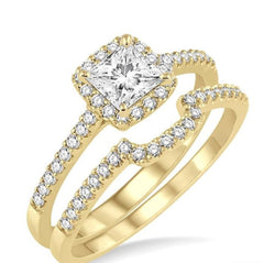 Parkplace Jewelers Princess Shape Halo Diamond Wedding Set 28343PPFHYG-WS