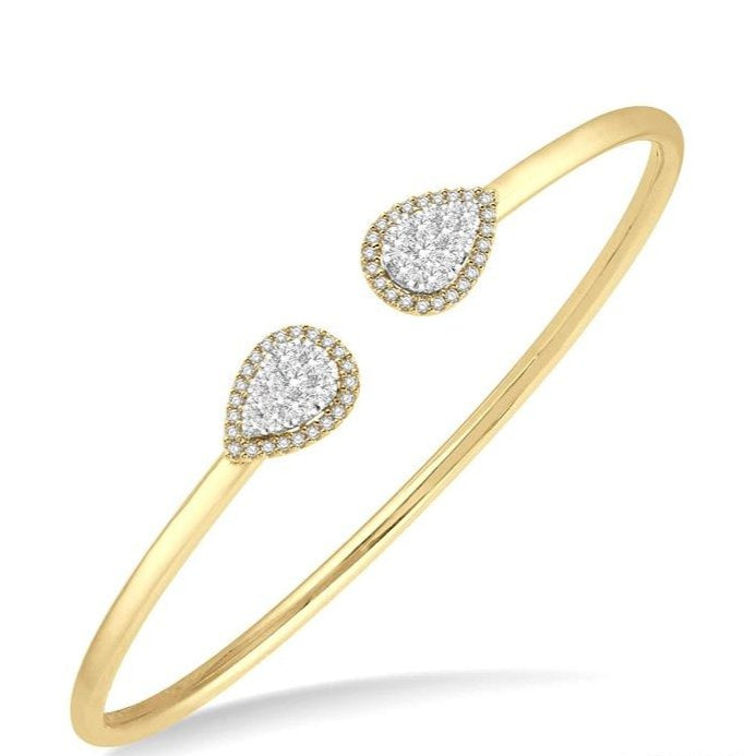 Parkplace Jewelers Stackable Pear Shape Halo Lovebright Essential Diamond Open Cuff Bangle 7993HPPFVYW