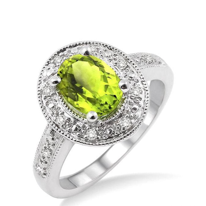 Parkplace Jewelers Silver Oval Shape Gemstone & Diamond Ring 88128PPSSPESLRG