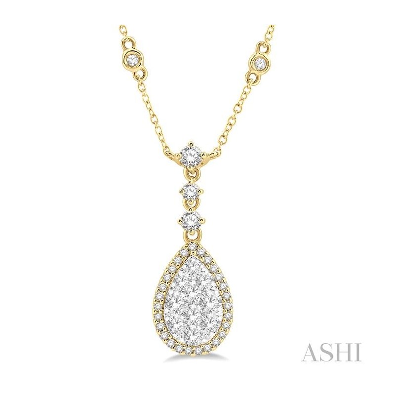 ASHI Pear Shape Halo Lovebright Diamond Necklace 99421PPFVNKYW