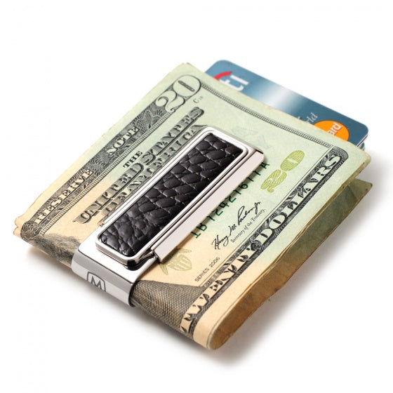 MClip Monterey Rhodium Black Alligator 2 Pocket Money Clip MO-PRP-BKAL-2P