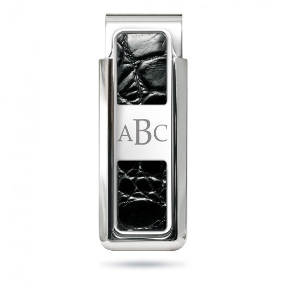 MClip Monterey Rhodium Black Alligator 2 Pocket Money Clip MO-PRP-BKAL-2P