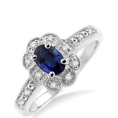 Parkplace Jewelers Silver Oval Shape Gemstone & Diamond Ring 88349PPSSSPSLRG