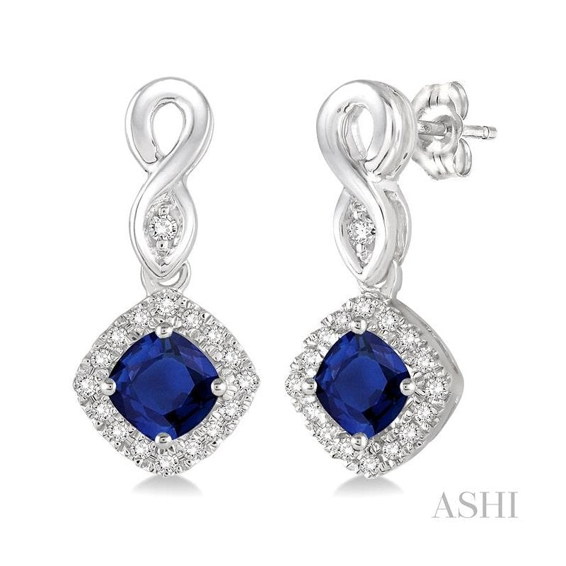 ASHI Cushion Shape Gemstone & Halo Diamond Earrings 57088PPTSERSPWG