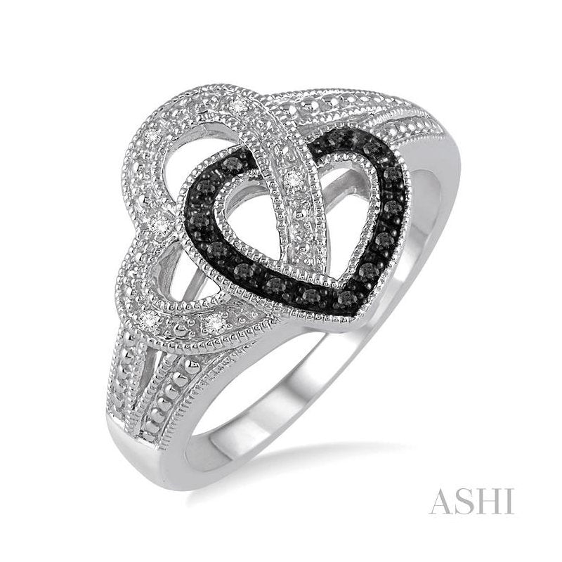 ASHI Silver Heart Shape Black Diamond Fashion Ring 87278PPSSSLRG