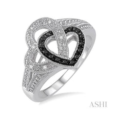 ASHI Silver Heart Shape Black Diamond Fashion Ring 87278PPSSSLRG