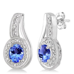 Parkplace Jewelers Silver Oval Shape Gemstone & Diamond Earrings 88679PPSSTZSLER