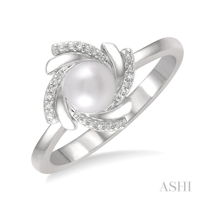 ASHI Silver Pearl & Diamond Ring 84179PPSSSLRG