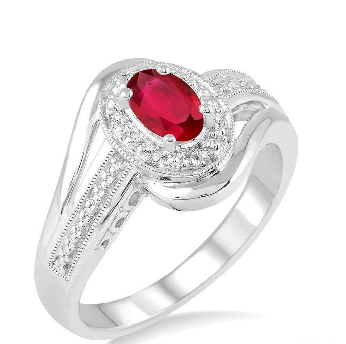 Parkplace Jewelers Silver Oval Shape Gemstone & Diamond Ring 88679PPSSRBSLRG
