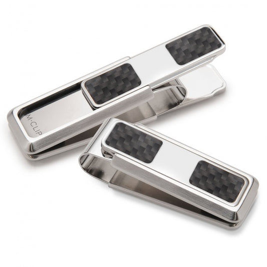MClip Stainless With Black Carbon Fiber Money Clip 2 Pocket SS-BSS-BKCF-2P