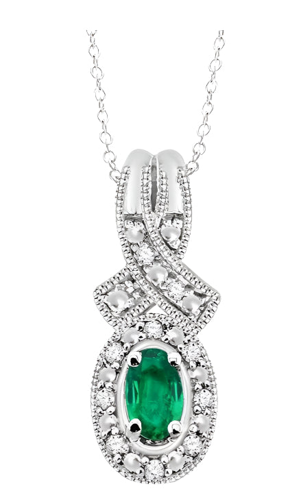 Parkplace Jewelers Silver Oval Shape Gemstone & Halo Diamond Pendant 88529PPSSEMSLPD