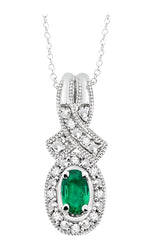 Parkplace Jewelers Silver Oval Shape Gemstone & Halo Diamond Pendant 88529PPSSEMSLPD
