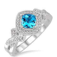 Parkplace Jewelers Silver Cushion Shape Gemstone & Diamond Ring 88629PPSSBTSLRG