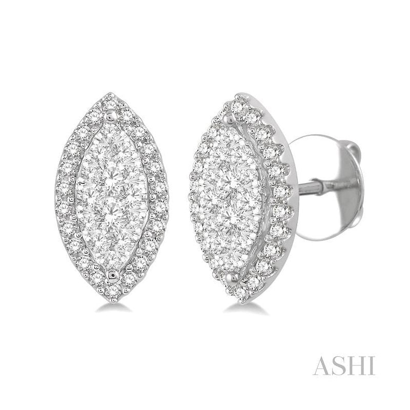 ASHI Marquise Shape Halo Lovebright Essential Diamond Earrings 913A3PPFVERWG