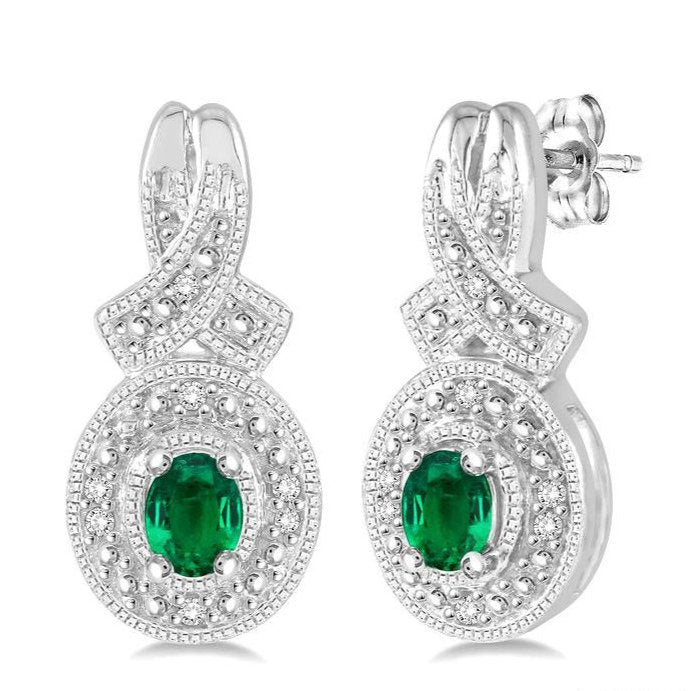 Parkplace Jewelers Silver Oval Shape Gemstone & Diamond Earrings 88529PPSSEMSLER