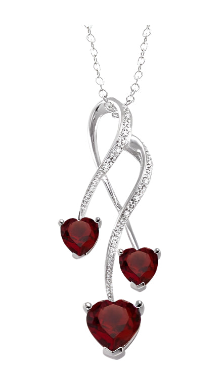 Parkplace Jewelers Silver Triple Heart Shape Gemstone & Diamond Pendant 88569PPSSGTSLPD