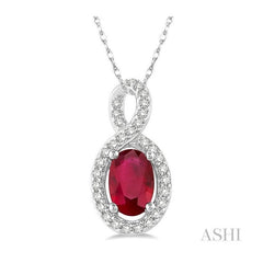 ASHI Oval Shape Gemstone & Halo Diamond Pendant 58508PPTSPDRBWG