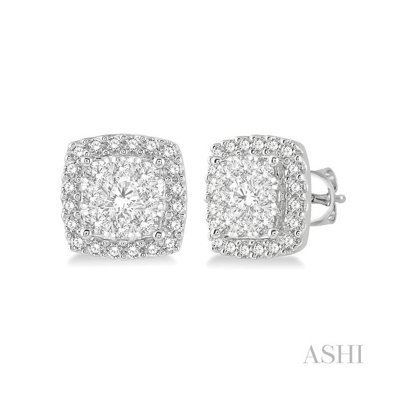 ASHI Cushion Shape Halo Lovebright Essential Diamond Earrings 916B2PPFVERWG