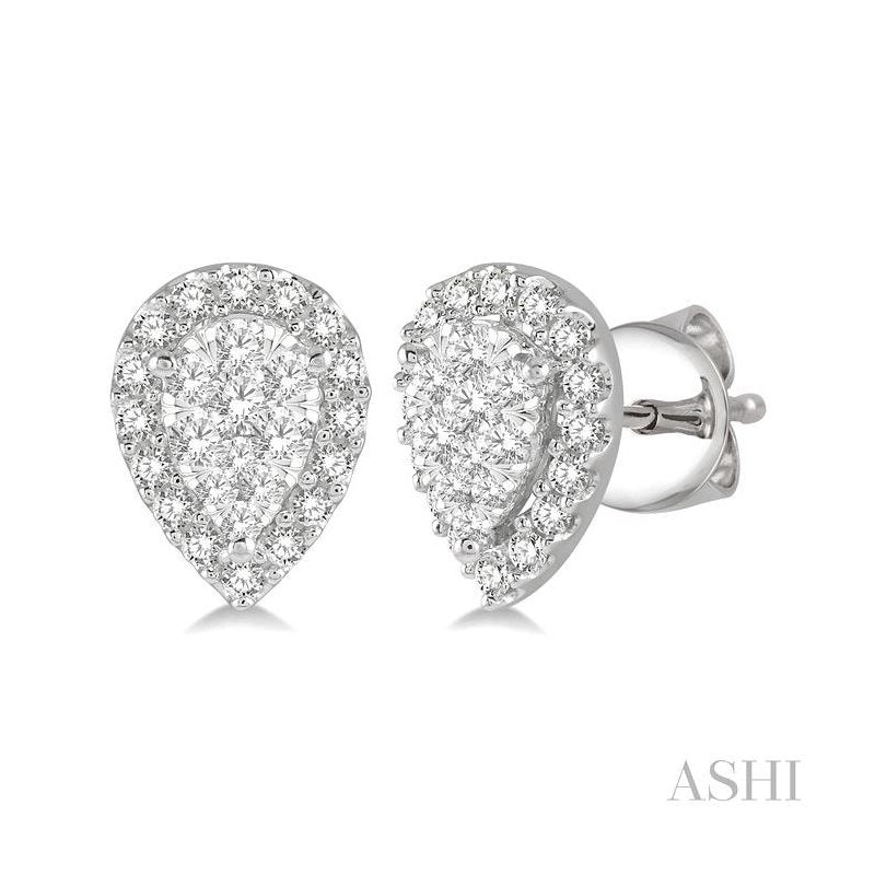 ASHI Pear Shape Halo Lovebright Essential Diamond Earrings 917B3PPFVERWG