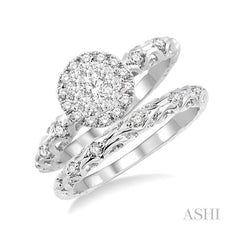 ASHI Round Shape Halo Lovebright Diamond Wedding Set 15963PPFVWG-WS