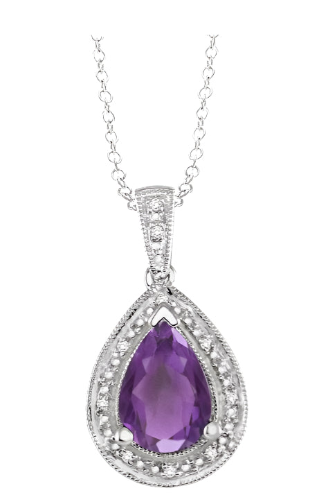 Parkplace Jewelers Silver Pear Shape Gemstone & Diamond Pendant 88118PPSSAMSLPD