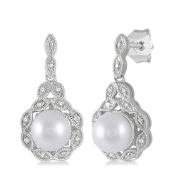 Parkplace Jewelers Silver Pearl & Diamond Earrings 88319PPSSSLER