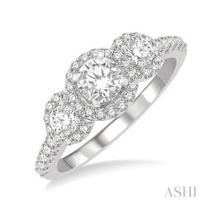 ASHI Round Shape Past Present & Future Halo Diamond Engagement Ring 246M1PPFHWG-LE