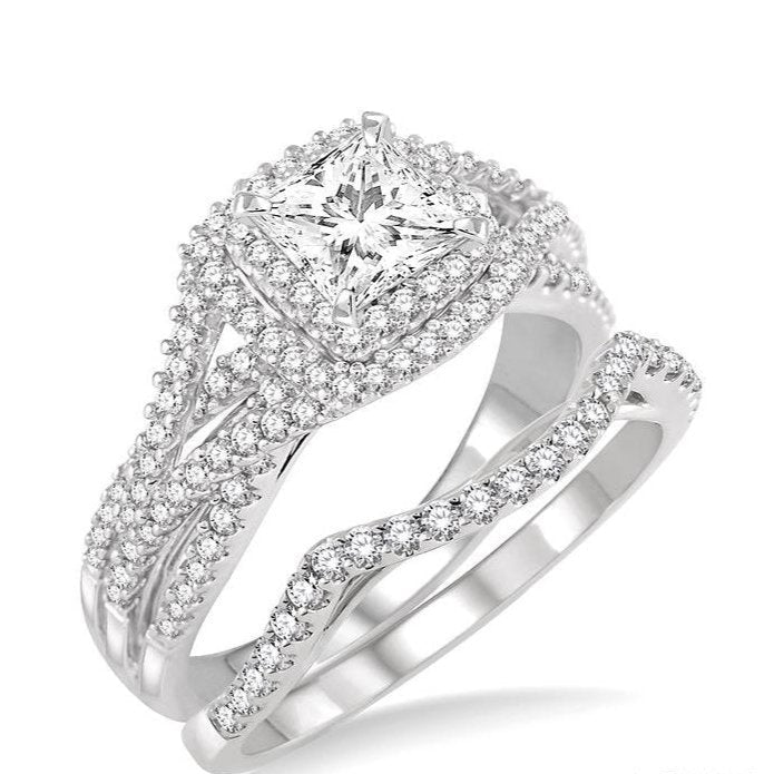 Parkplace Jewelers Princess Shape Halo Diamond Wedding Set 260C0PPFHWG-WS-1.15