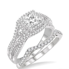 Parkplace Jewelers Princess Shape Halo Diamond Wedding Set 260C0PPFHWG-WS-1.15