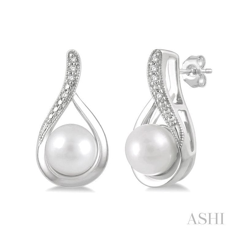ASHI Silver Pearl & Diamond Earrings 84169PPSSSLER