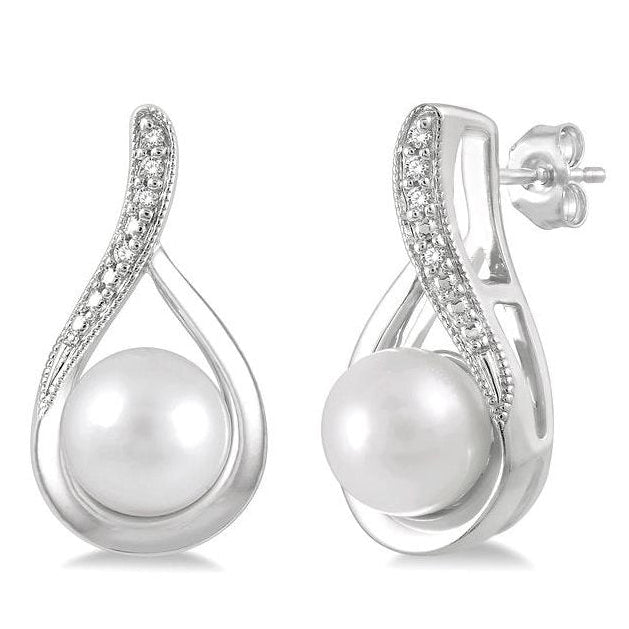 Parkplace Jewelers Silver Pearl & Diamond Earrings 84169PPSSSLER
