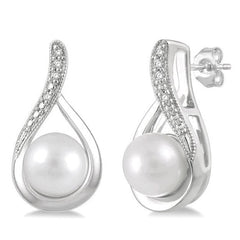 Parkplace Jewelers Silver Pearl & Diamond Earrings 84169PPSSSLER