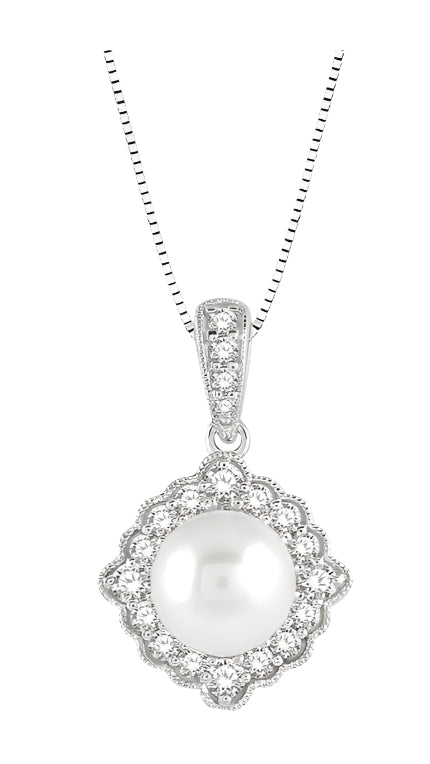 Parkplace Jewelers Pearl & Halo Diamond Pendant 555A7PPTGPDWPWG