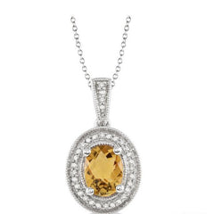 Parkplace Jewelers Silver Oval Shape Gemstone & Halo Diamond Pendant 88128PPSSCTSLPD