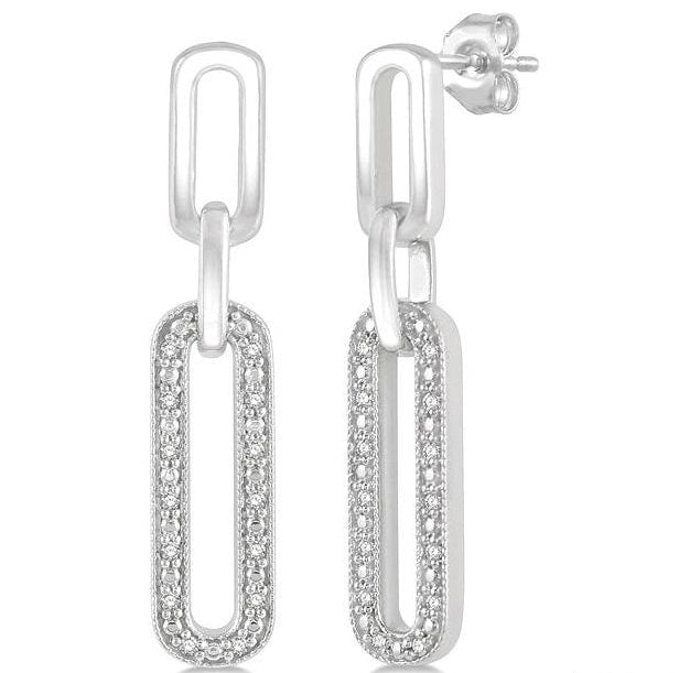 Parkplace Jewelers Silver Paper Clip Diamond Fashion Long Earrings 88878PPSSSLER