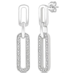 Parkplace Jewelers Silver Paper Clip Diamond Fashion Long Earrings 88878PPSSSLER