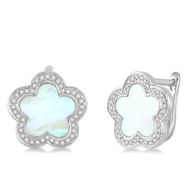 Parkplace Jewelers Flower Mother Of Pearl & Halo Diamond Earrings 61087PPFSERSHWG