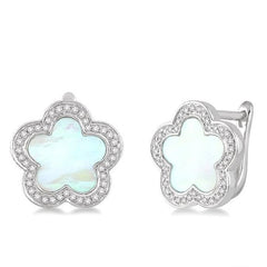 Parkplace Jewelers Flower Mother Of Pearl & Halo Diamond Earrings 61087PPFSERSHWG