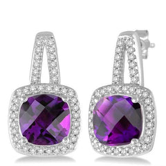 Parkplace Jewelers Cushion Shape Gemstone & Halo Diamond Earrings 61146PPTSERAMWG